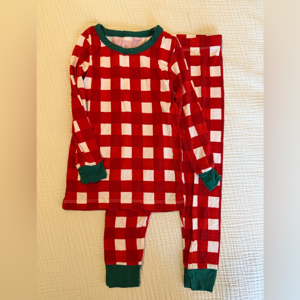 Caden Lane Red and White Plaid Kids Pajama Set